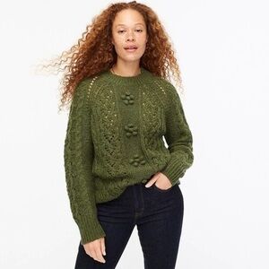 J CREW Cable-knit pointelle sweater with popcorn flowers XS